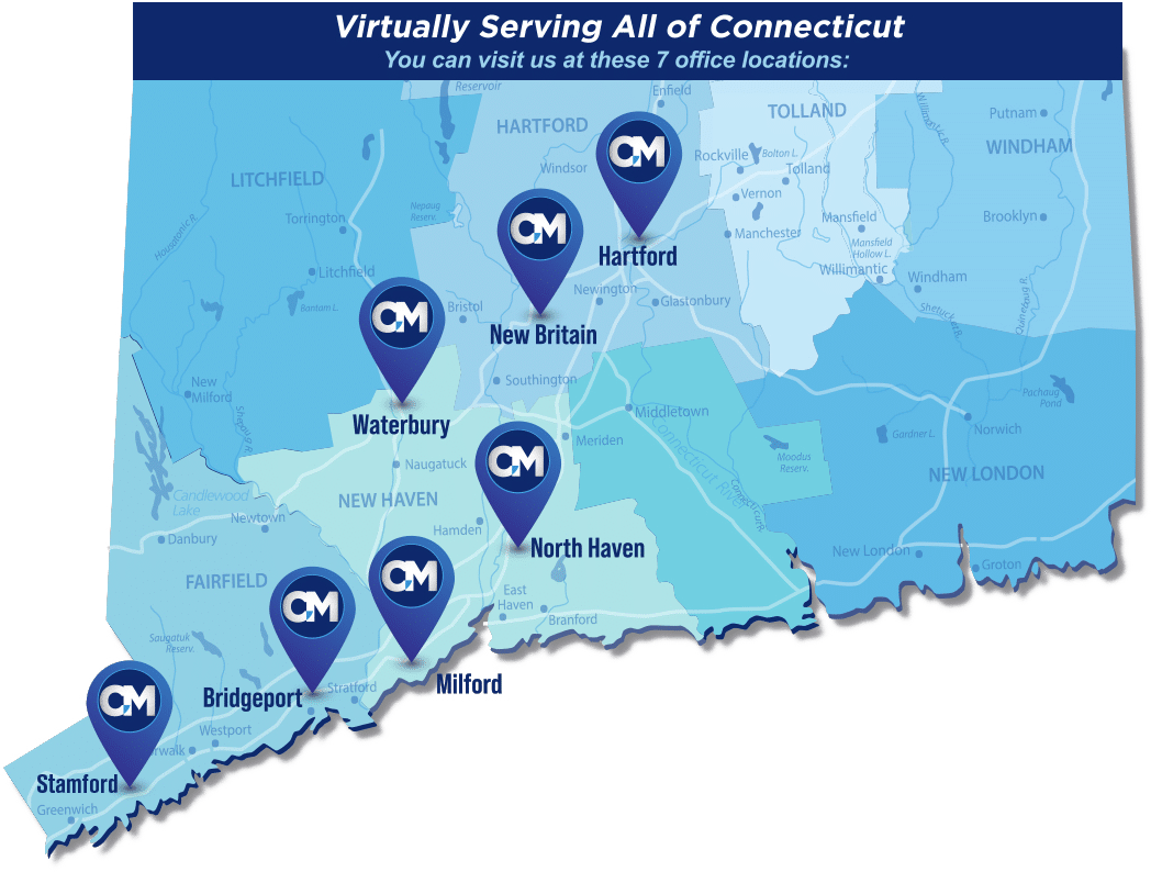 Connecticut map of Carter Mario locations
